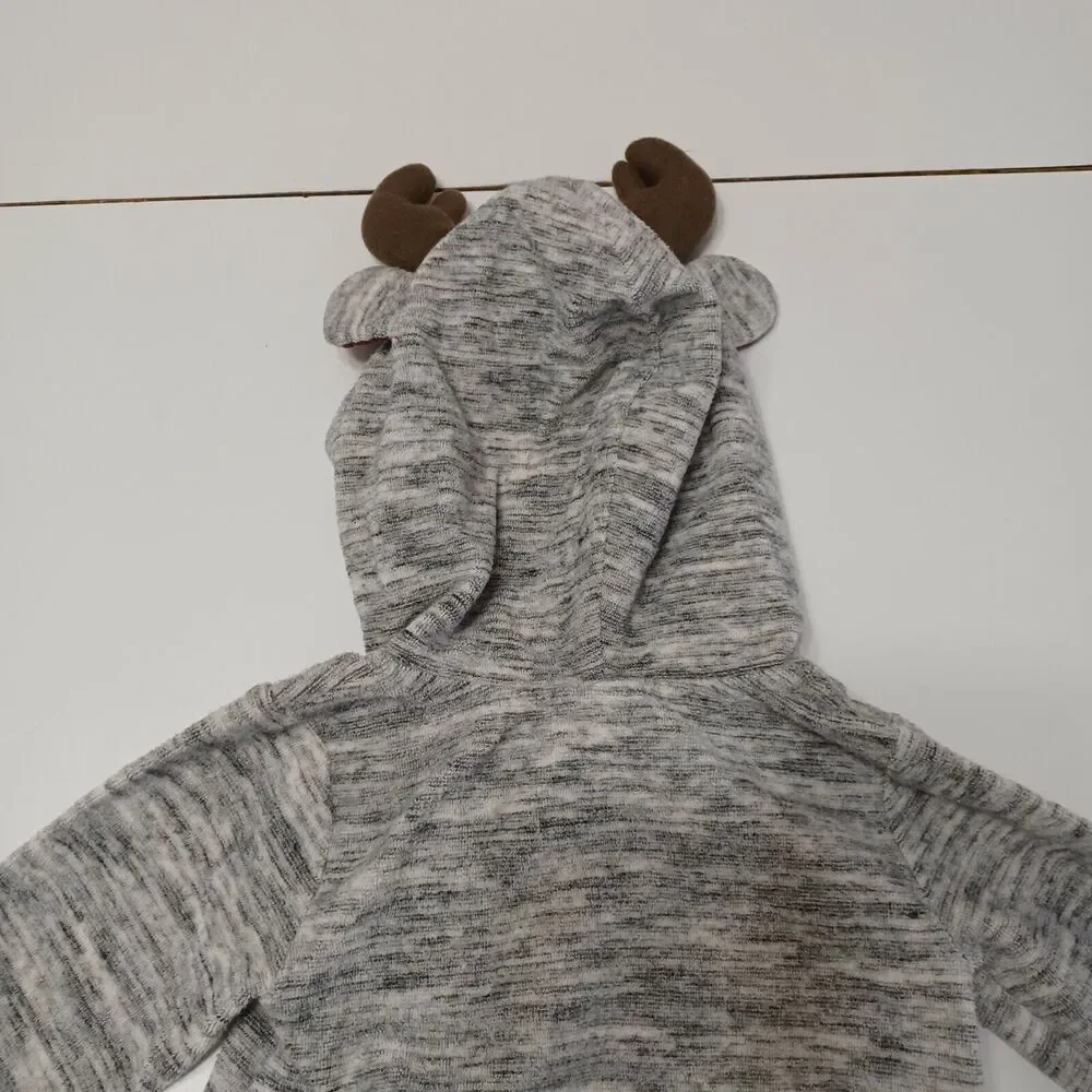 Cat & Jack Baby 12M‎ Romper Gray Heathered Stretch Buffalo Plaid Ears Horns Zip